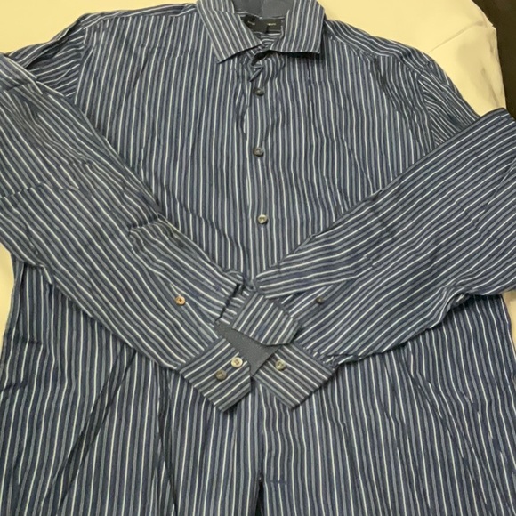 Banana Republic Slim Fit Button Down Mens Blue Stripe Shirt Size L 16 - 16 1/2 - Picture 1 of 4